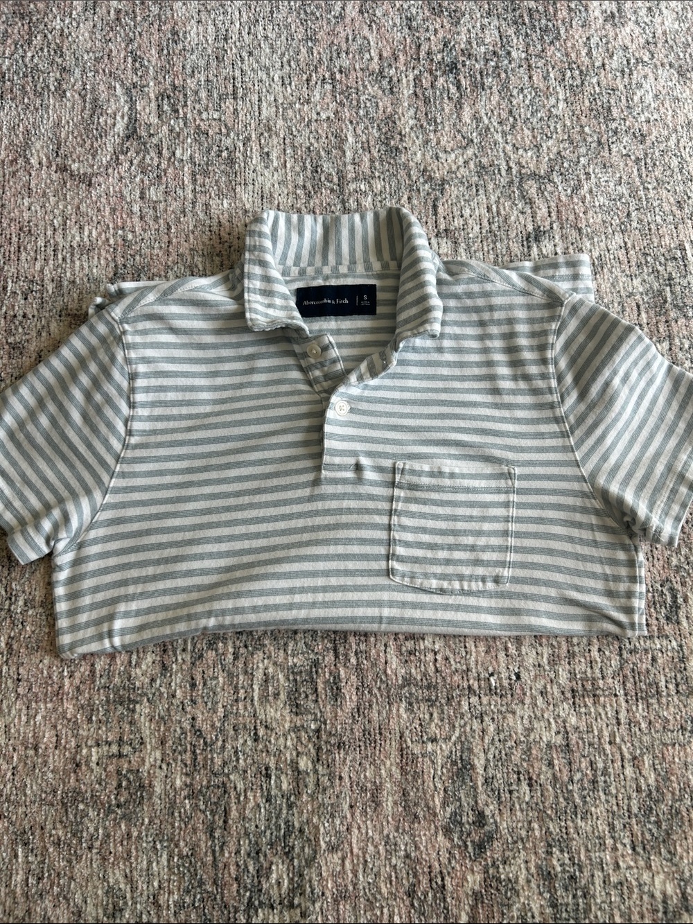 Abercrombie & Fitch Light Gray and White Striped Polo